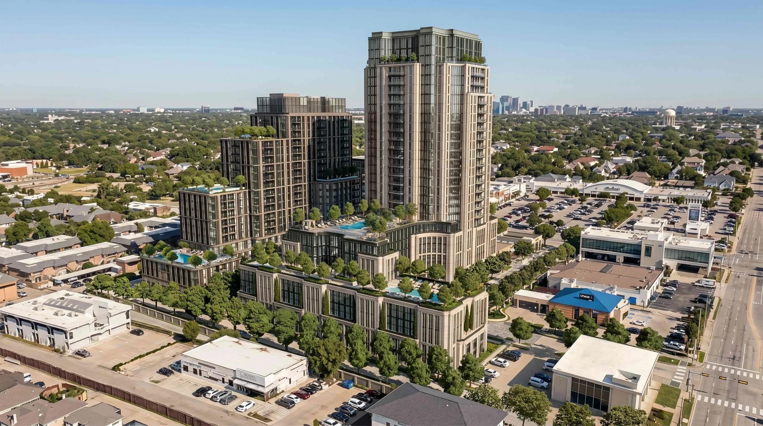 Aerial rendering of the proposed Preston/Royal development