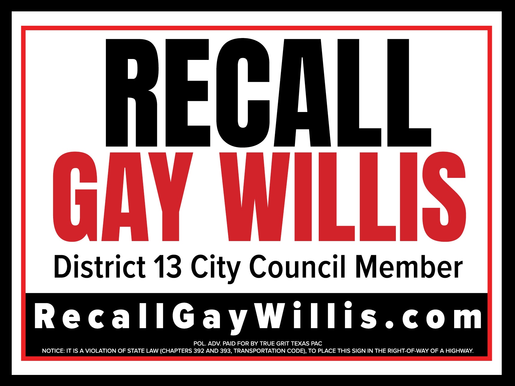 Recall Gay Donnell Willis yard sign